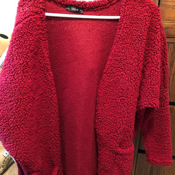 Shein Maroon fluffy jacket - Picture 1 of 3